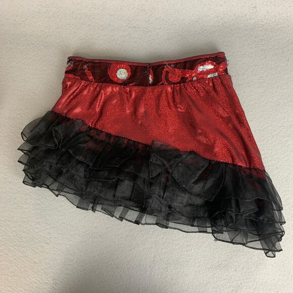 Mara Dancewear Child Large Red Sequin 3pc Dance Costume Set Skirt Bra Gloves - Picture 4 of 7